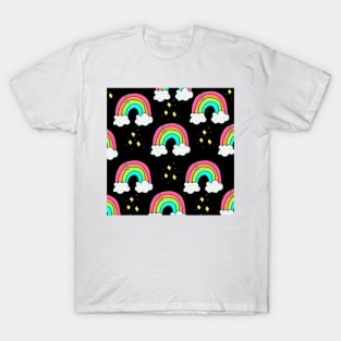 rainbow and cloud print in black T-Shirt